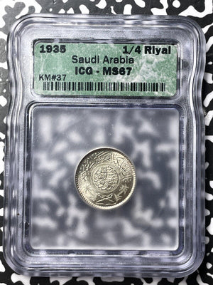 1935 Saudi Arabia 1/4 Riyal ICG MS67 Lot#G7405 Silver! Gem BU! KM#37