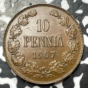 1907 Finland 10 Pennia Lot#JM7325 Nice! Key Date!