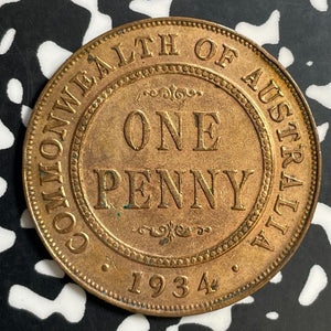 1934 Australia 1 Penny Lot#E7438 Beautiful Detail, Cleaned