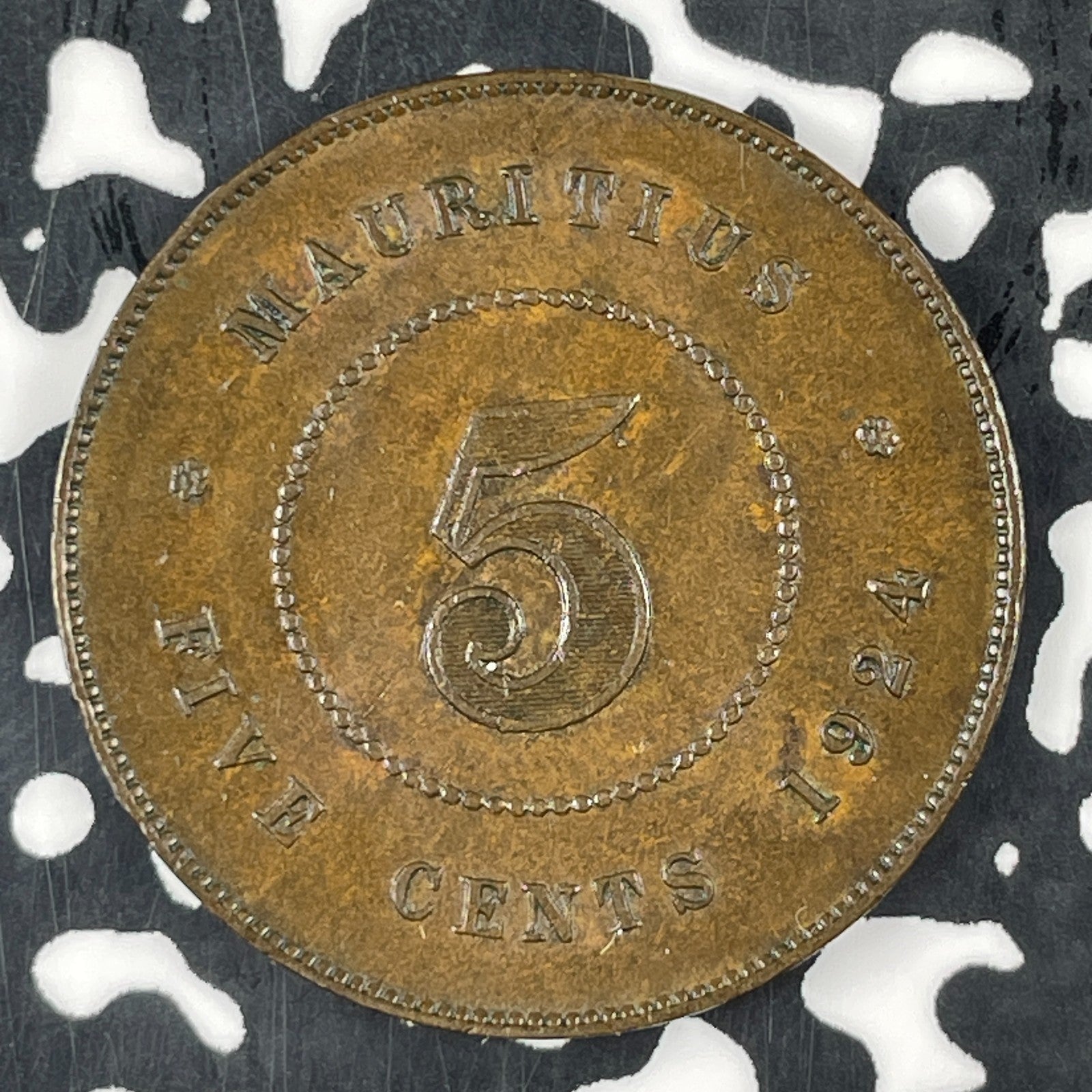 1924 Mauritius 5 Cents Lot#C9774 Nice! Scarce!