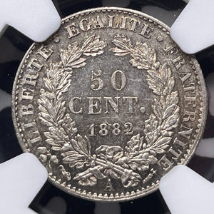 1882-A France 50 Centimes NGC MS64 Lot#G8893 Silver! Choice UNC!