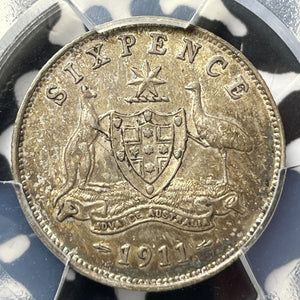 1911 Australia 6 Pence Sixpence PCGS AU55 Lot#G7890 Silver!