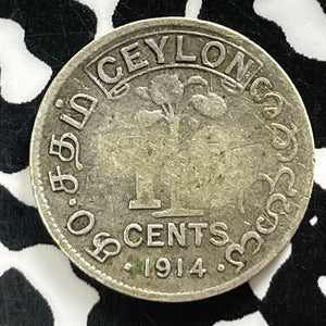 1914 Ceylon 10 Cents Lot#T4276 Silver!
