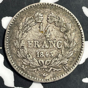 1843 France 1/4 Franc Lot#E8056 Siver!