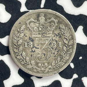 1861 Great Britain 3 Pence Threepence Lot#T9160 Silver!