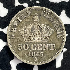 1867-A France 50 Centimes Lot#T9455 Silver!