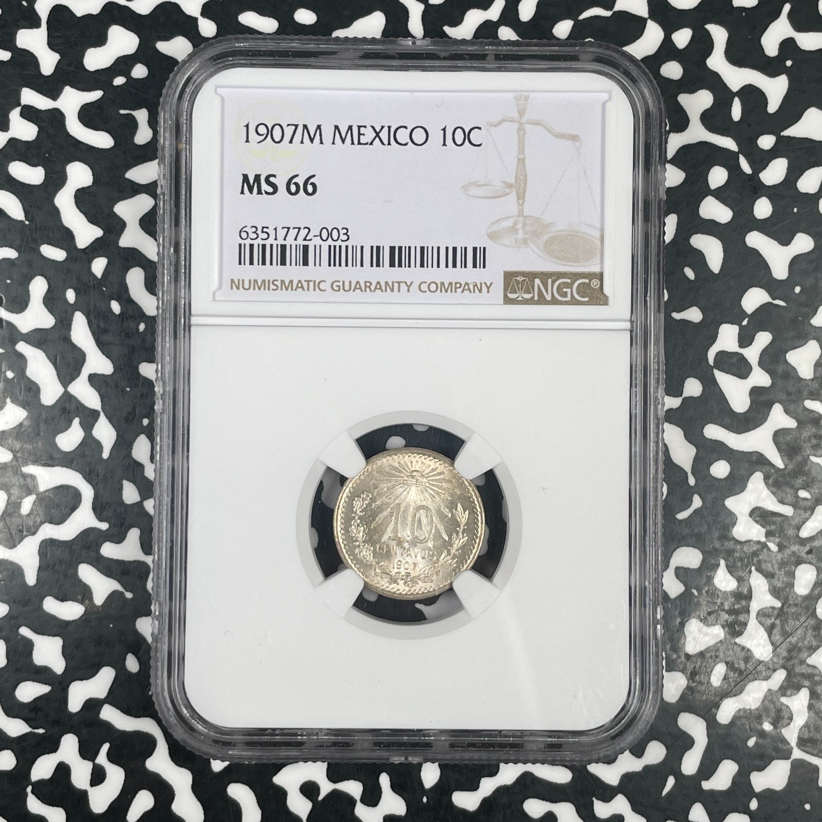 1907-M Mexico 10 Centavos NGC MS66 Lot#G4133 Silver! Gem BU!