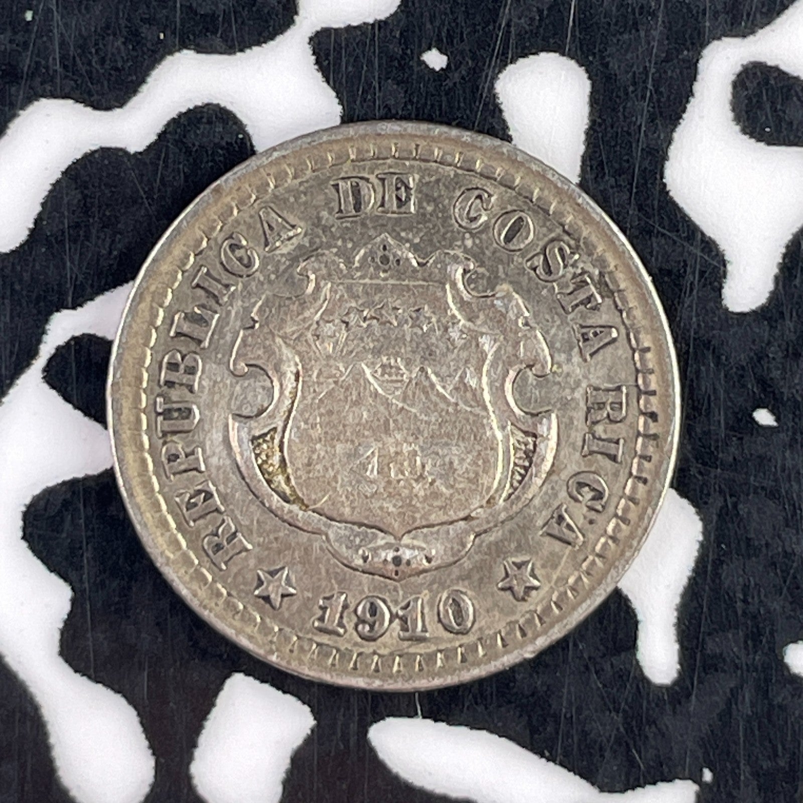 1910 Costa Rica 5 Centimos Lot#F2491 Silver! Nice!