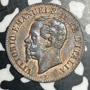 1861-N Italy 2 Centesimi Lot#T2911 Beautiful Detail, Obverse Scratch