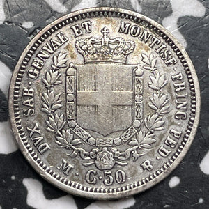 1860-F/M Italy Sardinia 50 Centesimi Lot#D9867 Silver! Scarce!