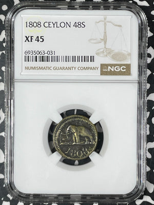 1808 Ceylon 48 Stivers NGC XF45 Lot#G008 Silver! Scarce! Elephant