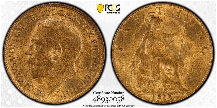 1919 Great Britain Farthing PCGS MS64RB Lot#G2180 Choice UNC! S-4060