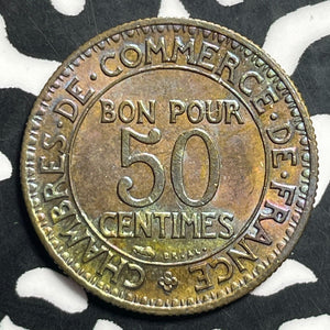 1922 France 50 Centimes Lot#T1429 High Grade! Beautiful Toning!