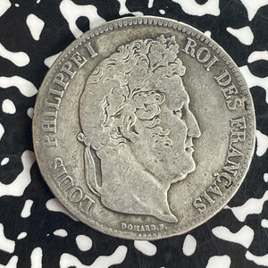 1837-W France 5 Francs Lot#T8293 Large Silver Coin!