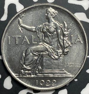 1922-R Italy 1 Lira Lot#T9402 High Grade! Beautiful!