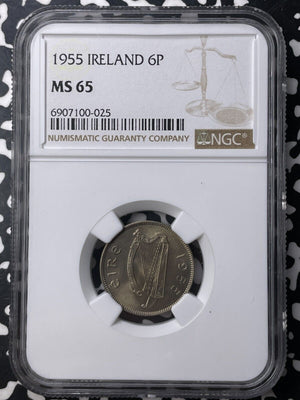 1955 Ireland 6 Pence Sixpence NGC MS65 Lot#G8957 Gem BU!