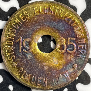 1935 Germany Plauen Electricity Token Lot#E0442 High Grade! Beautiful!