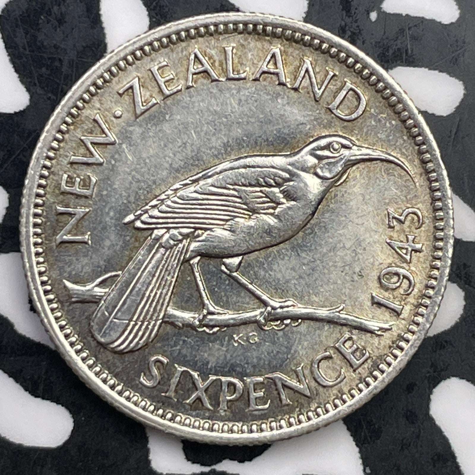 1943 New Zealand 6 Pence Sixpence Lot#F3420 Silver! High Grade! Beautiful!