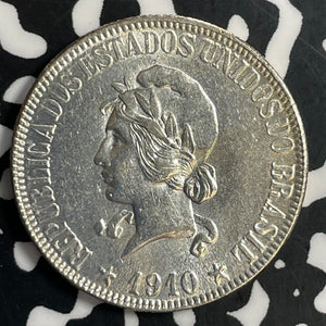 1910 Brazil 1000 Reis Lot#T0936 Silver! High Grade! Beautiful!