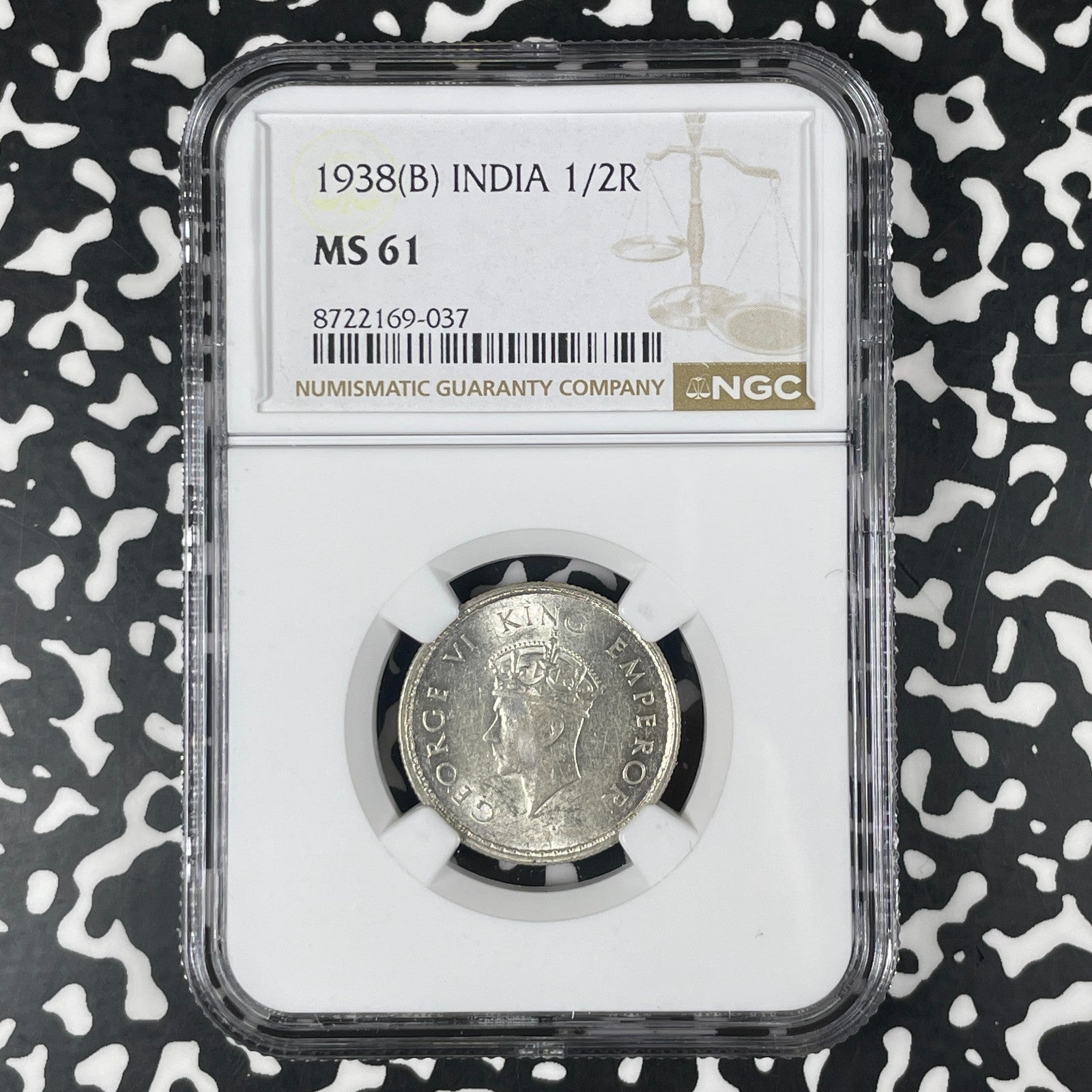 1938-(B) India 1/2 Rupee NGC MS61 Lot#G1792 Silver! Nice UNC!