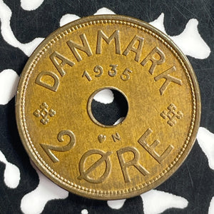1935 Denmark 2 Ore Lot#T6834 High Grade! Beautiful!