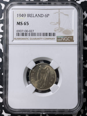 1949 Ireland 6 Pence Sixpence NGC MS65 Lot#G8959 Gem BU!