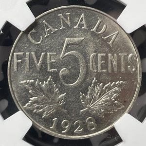 1928 Canada 5 Cents NGC AU58 Lot#G8058