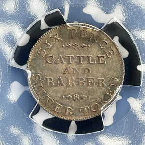 1811 G.B. Yorkshire Cattle & Barber 6 Pence Token PCGS MS62 Lot#G766 Silver!