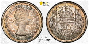 1953 Canada 50 Cents PCGS MS65 Lot#G1044 Silver! Gem BU! No Strap, Small Date