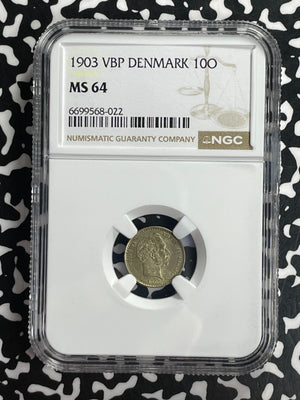 1903-VBP Denmark 10 Ore NGC MS64 Lot#G747 Silver! Choice UNC!
