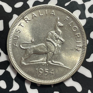 1954 Australia 1 Florin Lot#T1543 Silver! High Grade! Beautiful! KM#55