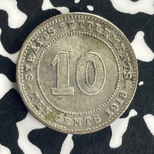 1918 Straits Settlements 10 Cents Lot#T8707 Silver!