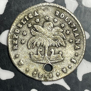 1858 Bolivia 1/2 Sol Half Sol Lot#T2882 Silver! Holed