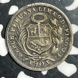 1903 Peru 1/2 Dinero Half Dinero Lot#T2844 Silver!
