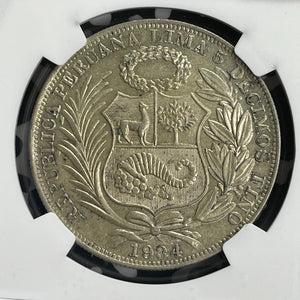 1934 Peru 1 Sol NGC AU58 Lot#G835 Large Silver!