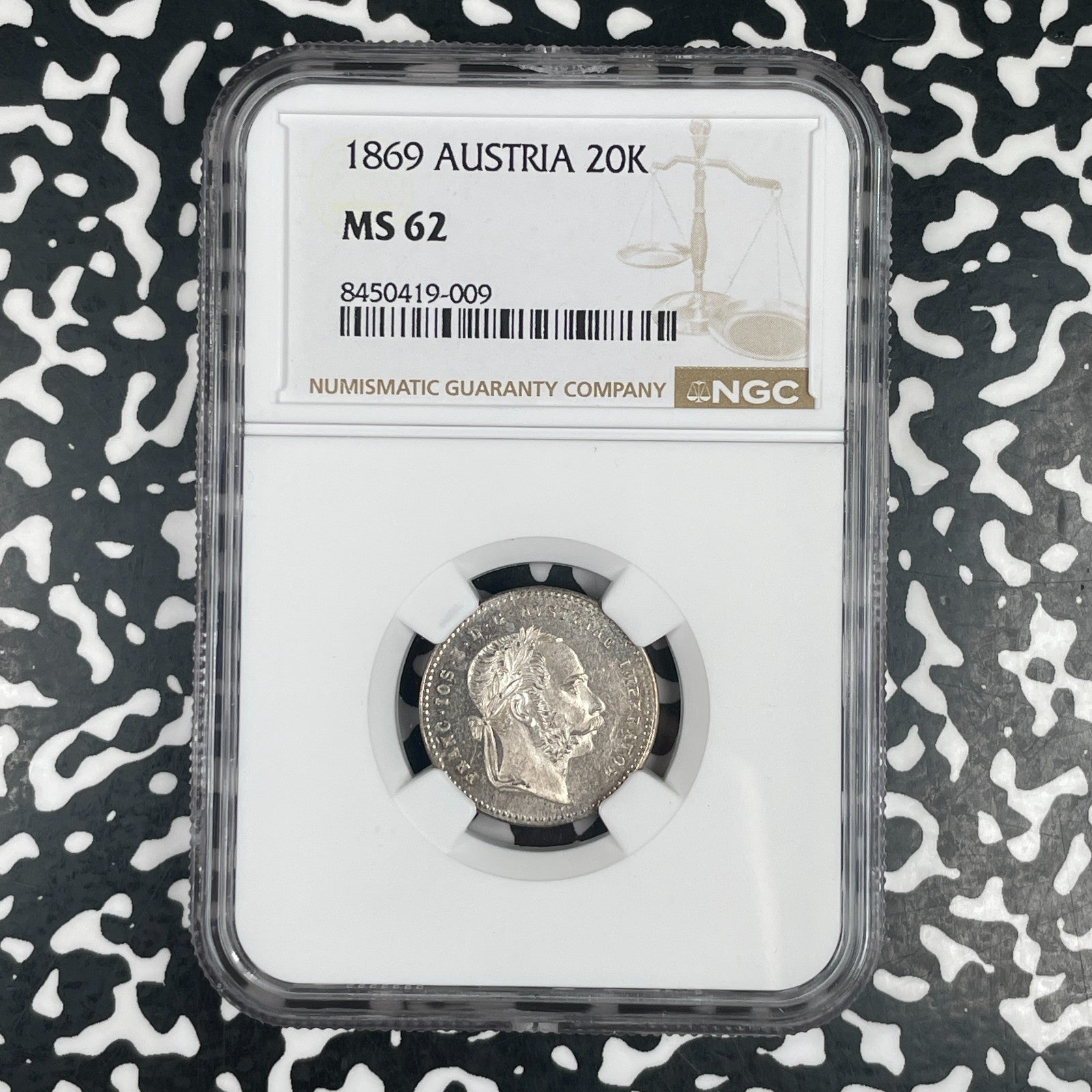 1869 Austria 20 Kreuzer NGC MS62 Lot#G3741 Silver! Nice UNC!