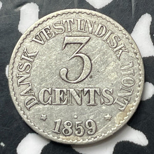 1859 Danish West Indies 3 Cents Lot#E8723 Silver! Scarce!