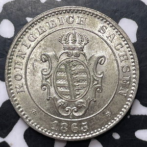 1865-B Germany Saxony 2 Neu Groschen Lot#JM8977 Silver! High Grade! Beautiful!