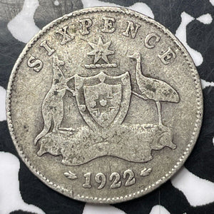 1922 Australia 6 Pence Sixpence Lot#E9468 Silver!