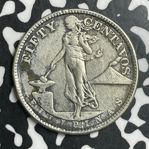 1921 U.S. Philippines 50 Centavos Lot#T6737 Silver!
