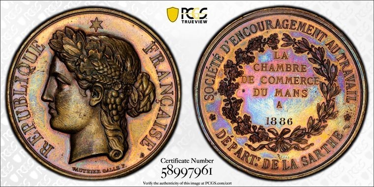 1886 France Mans Chamber Of Commerce Medal PCGS MS62 Lot#GV4094 Nice UNC!