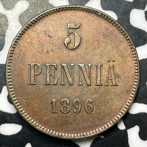 1896 Finland 5 Pennia Lot#JM8797 Nice! Better Date