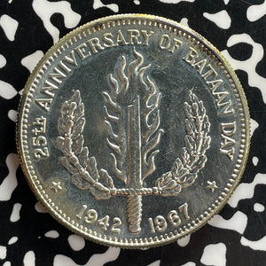 1967 Philippines Bataan Day 1 Peso Lot#T7220 Silver! High Grade! Beautiful!