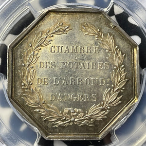 (1860-79) France Notaries Of Angers Jeton PCGS MS62 Lot#G9440 Silver! Nice UNC!