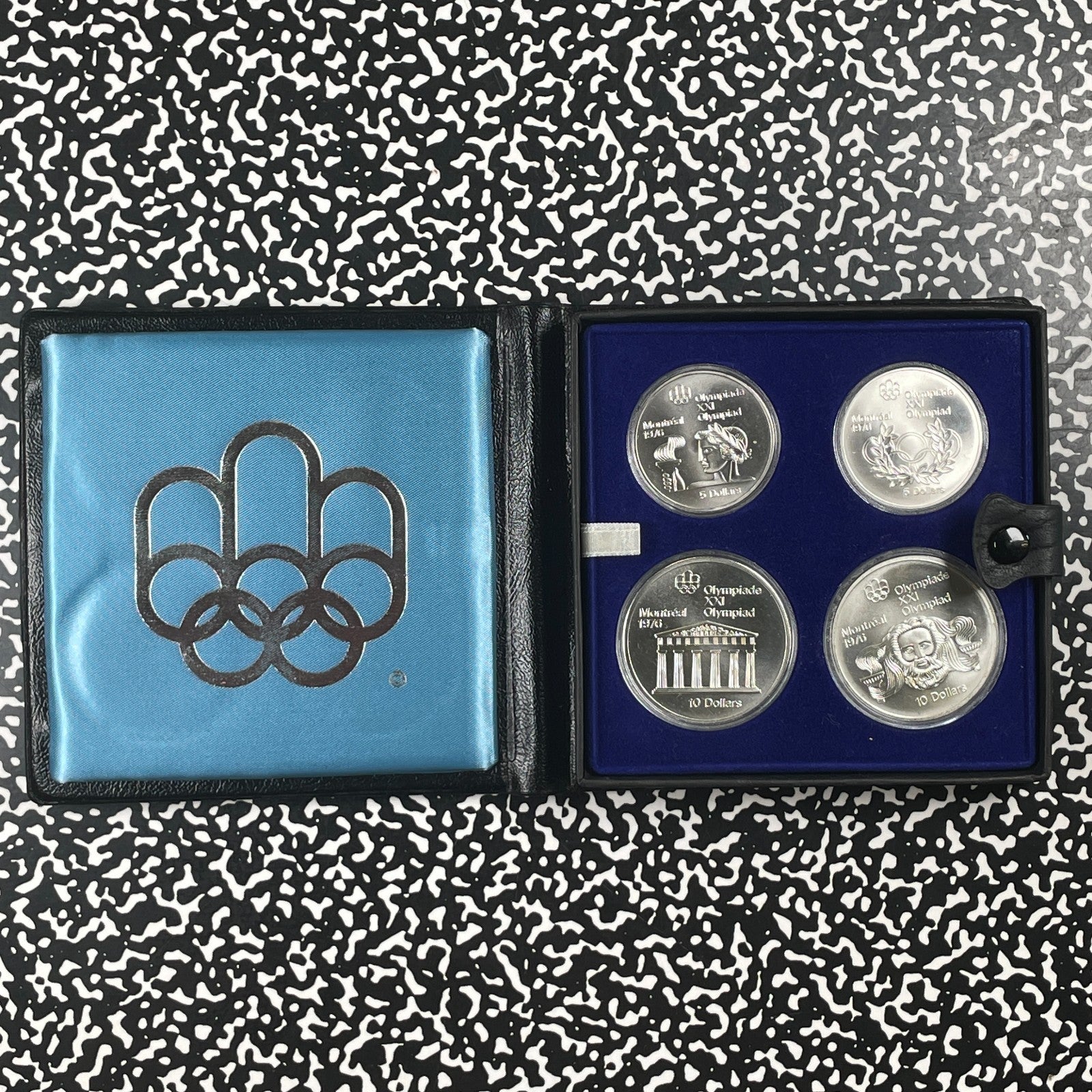 1976 Canada Montreal Olympics 4x Coin Mint Set Lot#B3499 Silver! With Case & COA