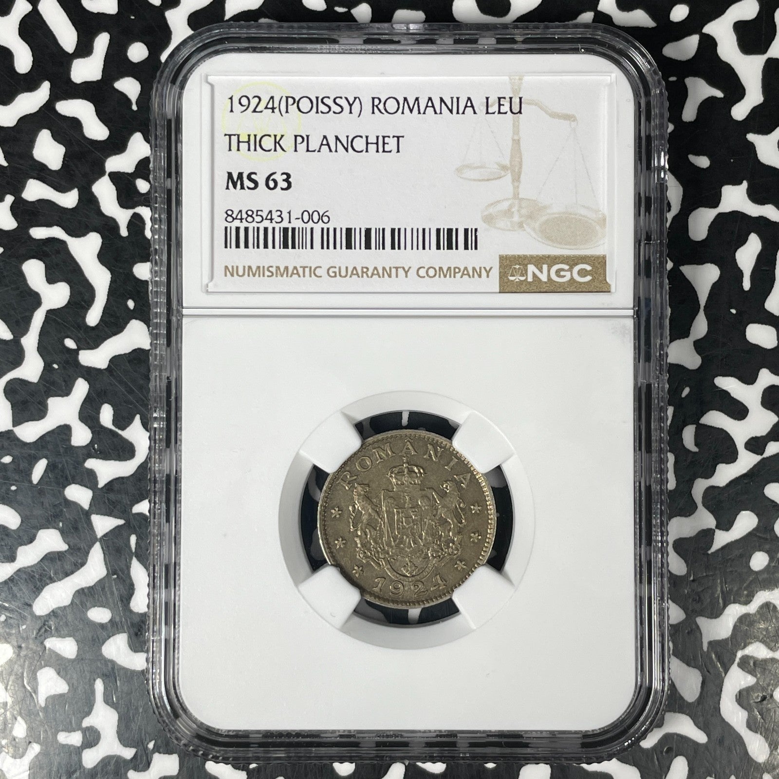 1924 Romania 1 Leu NGC MS63 Lot#G1415 Choice UNC! Thick Planchet