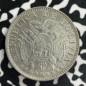 1909-H Bolivia 50 Centavos Lot#C1000 Silver! Nice Details, Cleaned