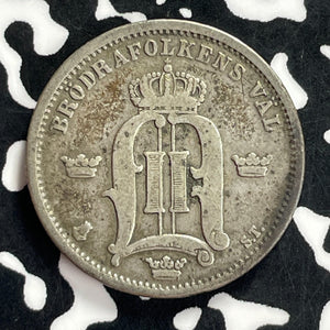 1875 Sweden 50 Ore Lot#T9636 Silver!