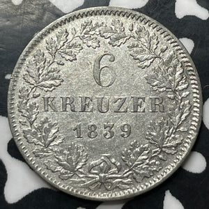 1839 Germany Wurttemberg 6 Kreuzer Lot#JM8185 Silver! High Grade! Beautiful!