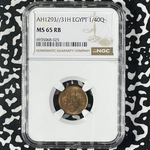 AH 1293 Year 31 (1903-H) Egypt 1/40 Qirsh NGC MS65RB Lot#G9962 Gem BU!